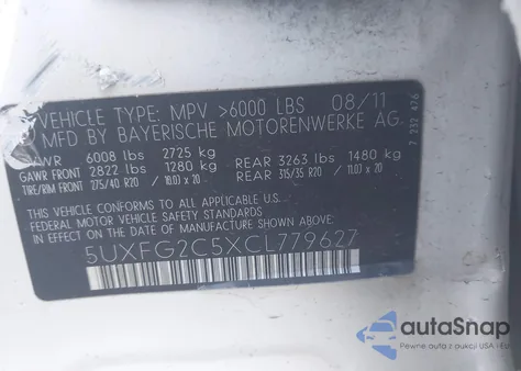 2012 BMW X6 xDrive35I z USA, uszkodzony, nr VIN 5UXFG2C5XCL779627